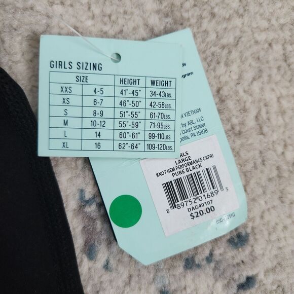 DSG Girl's Large Knot Hem Performance Capri Pants Leggings Black NWT - Picture 7 of 7